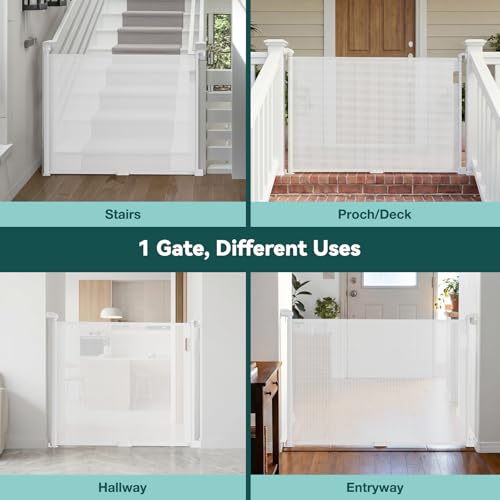 Retractable Baby Gates for Stairs (White / 34" Tall x 54" Wide)
