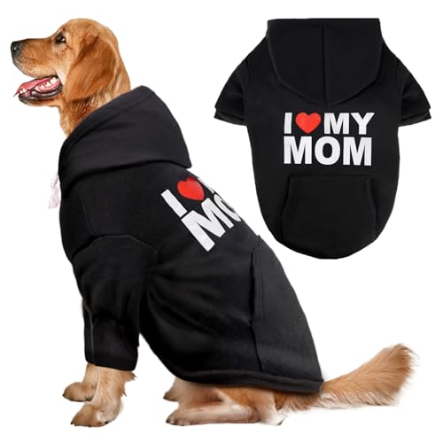 Dog Basic Hoodie Soft Dog Clothes Cold Weather Sweaters for Medium Large Dogs Cozy Fabric Warm Sweatshirt with Leash Hole for Boys (I Love My MOM / XL (Back: 24.8",Chest: 33.86", 35-55lbs))