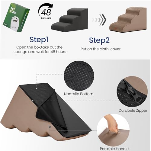 Ramp Dog Stairs for High Beds 24.4" H (Camel / 5-Step-Update (34.5"D x 17.7"W x 24.4"H))