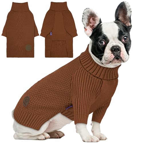 Dog Sweater Long Sleeve Warm Sweaters for Small Dogs Boy Girl Cats (Brown / Medium)
