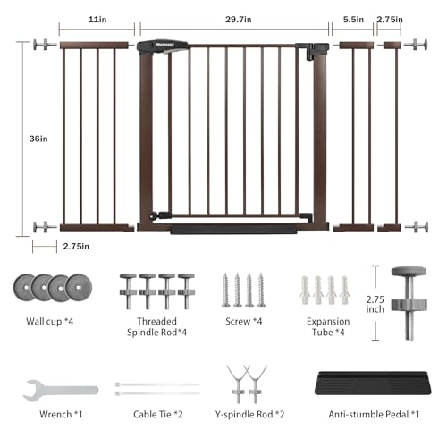 36" Extra Tall Baby Gate for Stairs (Brown / 29.7-51"W x 36"H)