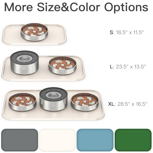 Pet Feeding Mat [Warped Resistant Raised Edge] (18.5"L x 11.5"W / Sand White)