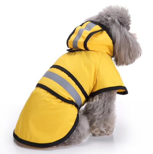 Dog Raincoat Hooded Reflective Waterproof Slicker Poncho (Yellow / S(3-4 pound))
