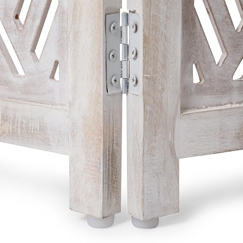 Lightnpro 3 Panel Carved Wooden Dog Gate (White Wash / 24x54 - Clover)