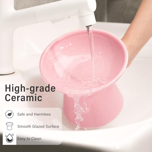 2 Pack Extra Wide Elevated Ceramic 6.2" Shallow Cat Food Bowls (Pink-2 Food Bowl)