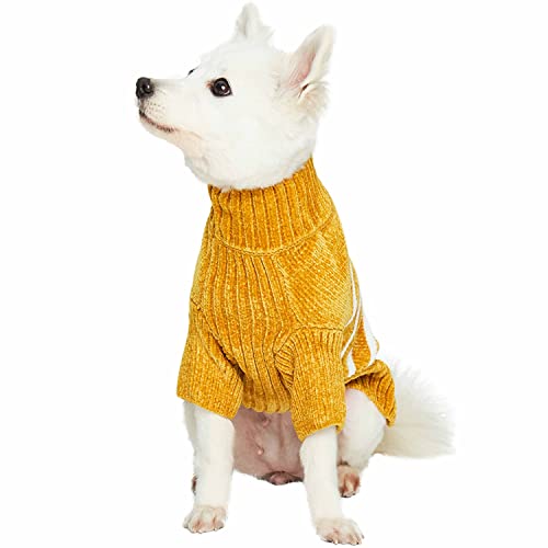 Cozy Soft Chenille Classy Striped Dog Sweater in Mustard (12 inch / Mustard)