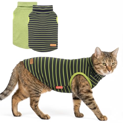 2Pack Dog Sweater for Small Dogs Soft Pet Coats Fleece Sweatshirt (Medium (7-11lbs) / 4# Stripe+Green)