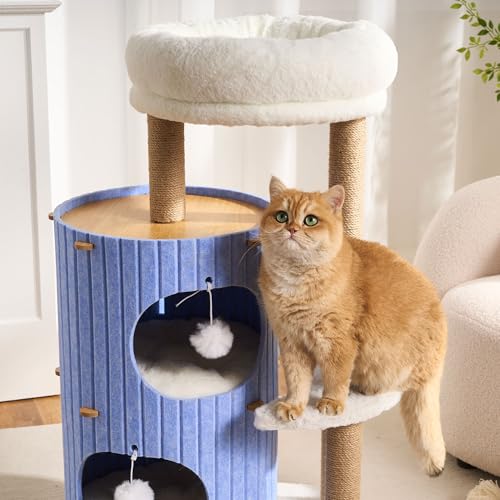 Modern Cat Tree for Indoor Small & Medium Cats (Denim Blue-36")
