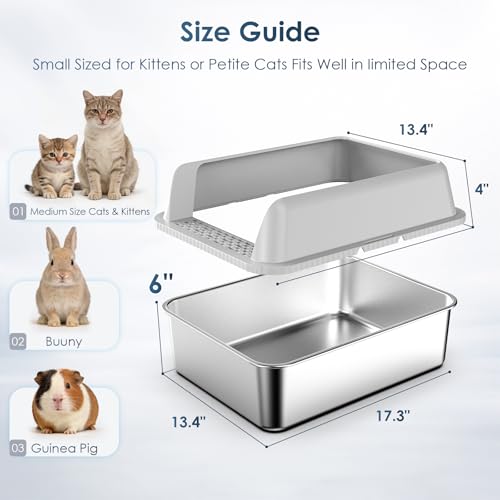 17.3"x13.4"x15" Stainless Steel Cat Litter Box with Lid (6" Deep)