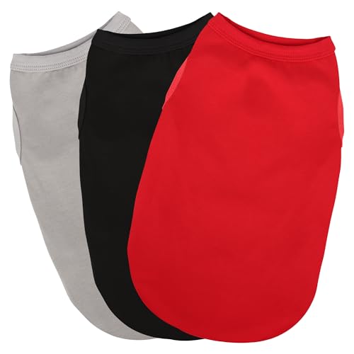 3 Pieces Plain Dog Shirt Sleeveless Puppy Cotton Dog Shirts Breathable Pet Apparel Tank Top Colorful Puppy Sweatshirt Clothes for Small Medium Dogs Red Black and Grey S (S-(4~7lb) | Chest(~16.1") / Black Red and Gray)