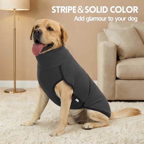 2 Pack Dog Sweater Fleece Vest Dog Sweatshirt Turtleneck Warm Stretchy Pullover Pet Clothes Cold Weather for Medium Large Boy Dogs (X-Large(Chest-29.5") / Stripe Grey)