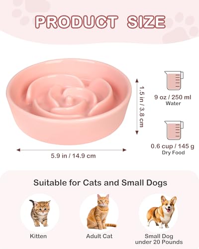 Ceramic Slow Feeder Dog Bowls Small Breed (S-0.6 Cups / 02-Pink)