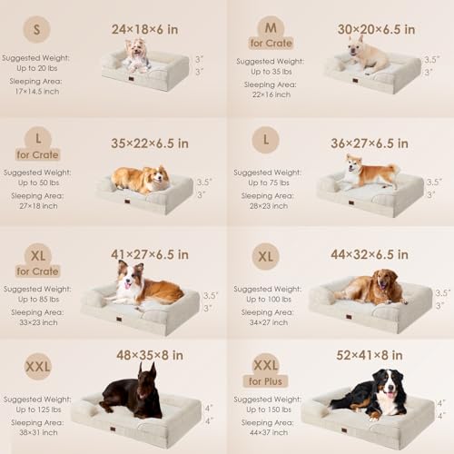 Orthopedic Dog Beds for Large Dogs (Beige / 41.0"l X 27.0"w X 6.5"th)
