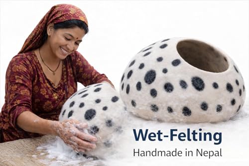 Luxurious Merino Wool Cat Cave (White Polka)