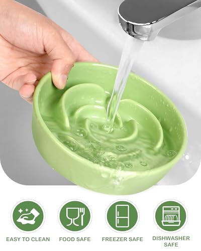 Ceramic Slow Feeder Dog Bowls (M-1.5 Cups / 04-Green)