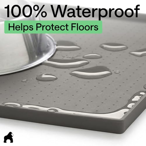 Dog Food Mat 100% Waterproof Silicone (Gray / 32"l X 24"w)