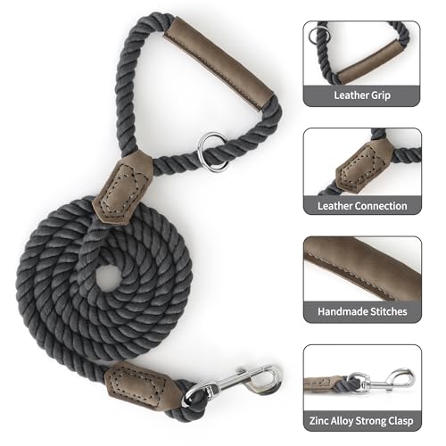Dog Leash Braided Cotton Rope w (Blue-Gray / 72 Inch-1/2")