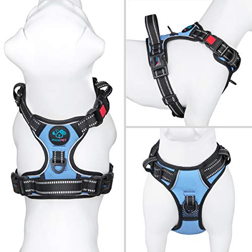 No Pull Dog Harness Reflective Adjustable Vest with Training Handle (Small / Baby Blue)