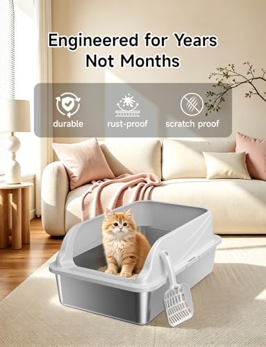 2PACK Stainless Steel Litter Boxes with Lid (Grey XL 2PACK)