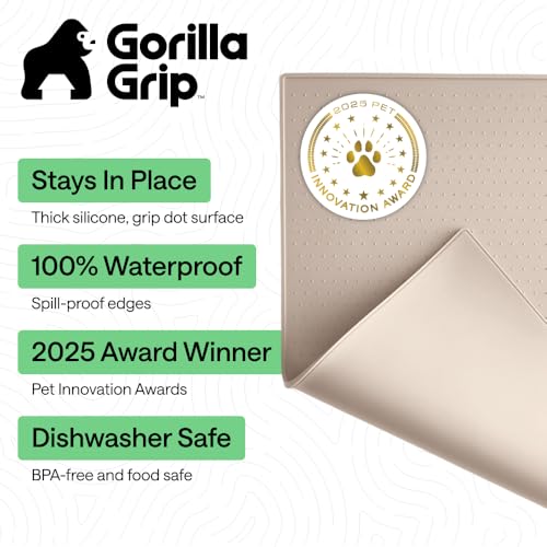 Dog Food Mat 100% Waterproof Silicone (Cream / 32"l X 24"w)
