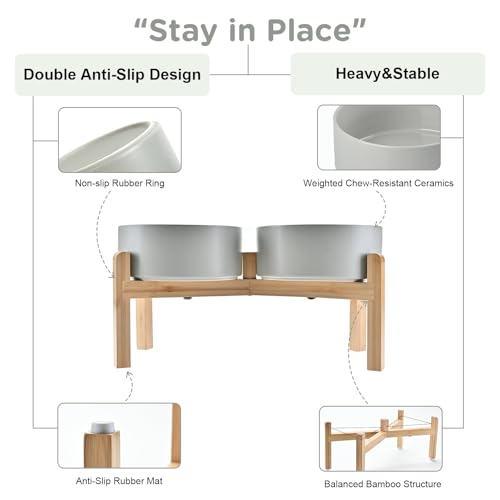 Elevated Dog Bowls Ceramic (7.3 in - 5.3 cups / Grey)