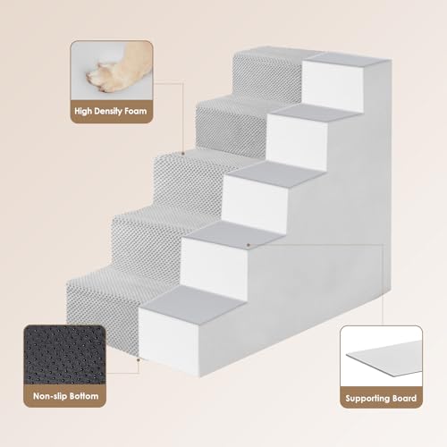 Dog Stairs for High Bed 22.5" H (Light Grey / Standard 15.7" x 30" x 22.5")