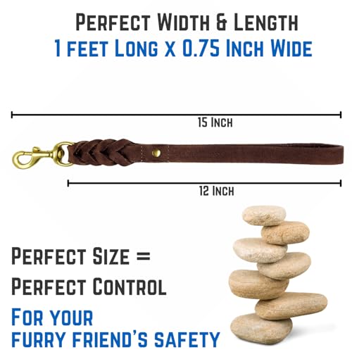 Leather Short Dog Leash 15 Inch (Brown / 1 FT)