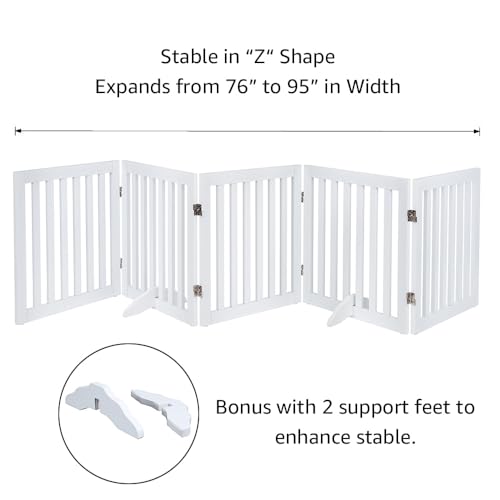 24”H Free Standing Pet Gate for Dog Cat (White / 100"W×24"H)