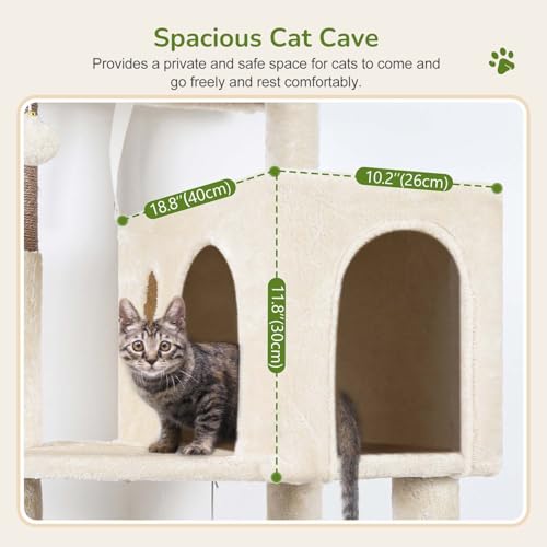 Cat Tree Tower with Scratching Post for Indoor Cats (Beige / L)