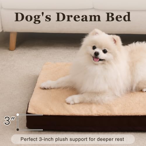 Waterproof Large Dog Bed for Crate with Washable Cover (35.0"L x 22.0"W x 3.0"Th / Brown)