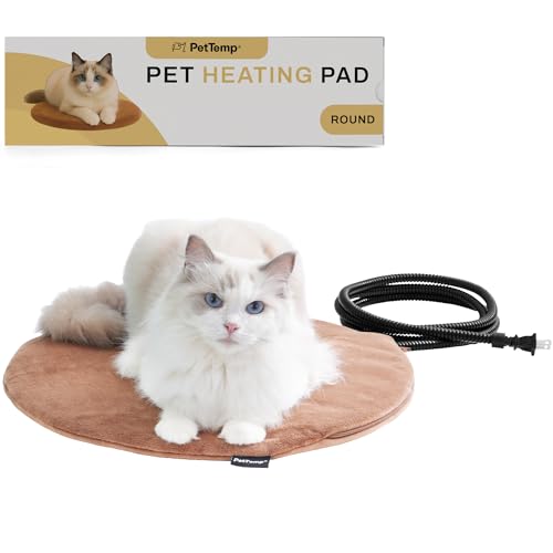 Pet Heating Pad for Cats Dogs Indoor & Sheltered Outdoor Waterproof Heated Cat Bed Heated Dog Bed Chew Resistant Cord Constant Temperature Electric Warming (Brown / Round: 16" x 16" x 1.3")