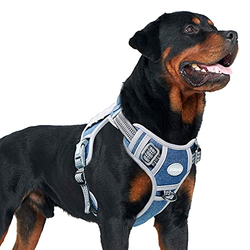 Tactical Dog Harness for Large Dogs (Denim Blue / XL(Neck:20-31",Chest:26-42"),75-135 lbs)