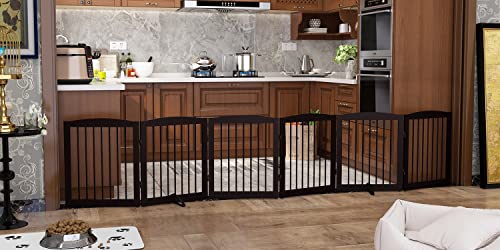 Freestanding Pet Gate for Dogs (24" Height-6 Panel / Dark Brown)