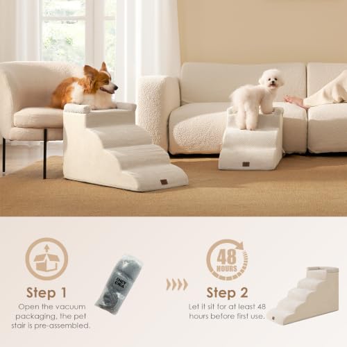 5 Step Curved Dog Stairs for High Beds 20.7" H (Beige / 35.4"l X 15.7"w X 22.7"h)