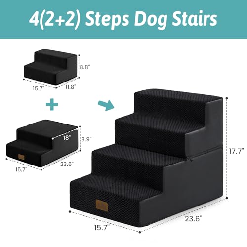 Dog Stairs for Small Dogs (Black / 15.7x23.6x17.7 inch)