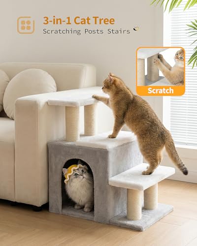 3-in-1 Cat Stairs for High Bed Couch, Multifunctional (M-Beige)