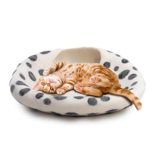 Luxurious Merino Wool Cat Cave (White Polka)