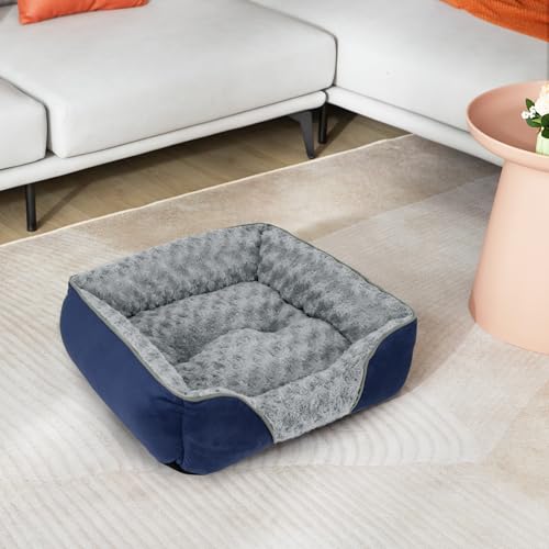 Large Dog Bed Rectangle Washable Orthopedic Soft Calming Sleeping Durable Pet Cuddler with Anti (L(30"x 24"x 9") / Navy)