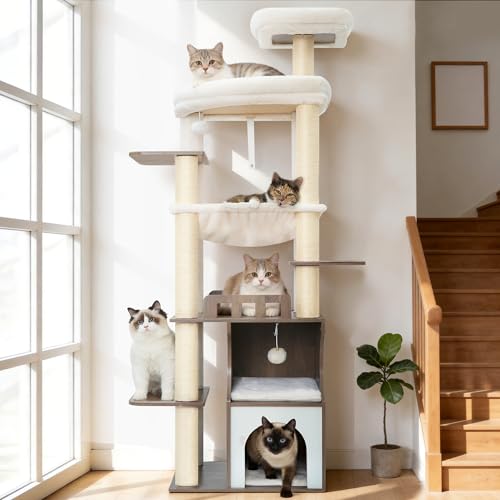 Modern Cat Tree Tower (70.9 inches / Rustic Gray)