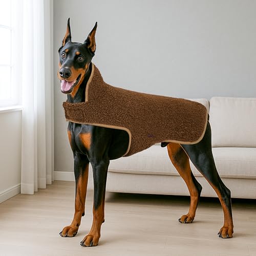 Sherpa Dog Coat Reversible Dog Jackets for Large Dogs (XXX-Large (68-85lbs) / Brown)