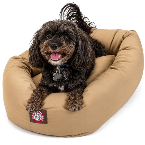 24 Inch Bagel Calming Dog Bed Washable (Khaki)