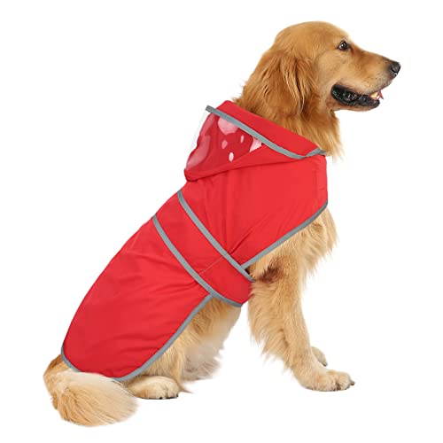 Clear Hooded Dog Raincoat Jacket Poncho with Dog Leash Hole Red XXL (XX-Large / Red)