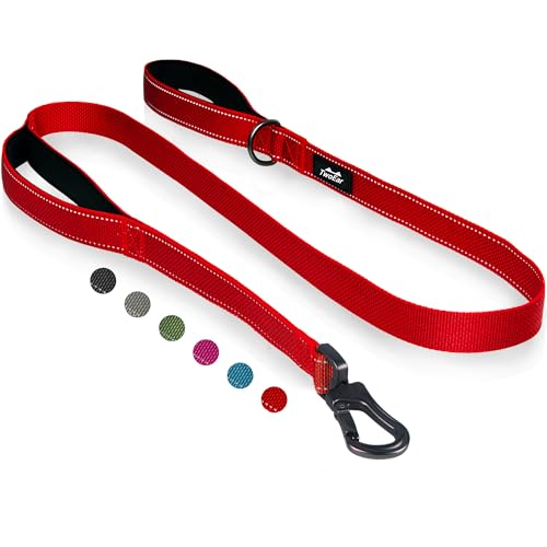 6FT 1IN Heavy Duty Dog Leash for Large Dogs with 2 Padded Handles (Red / 1 in x 6 ft)