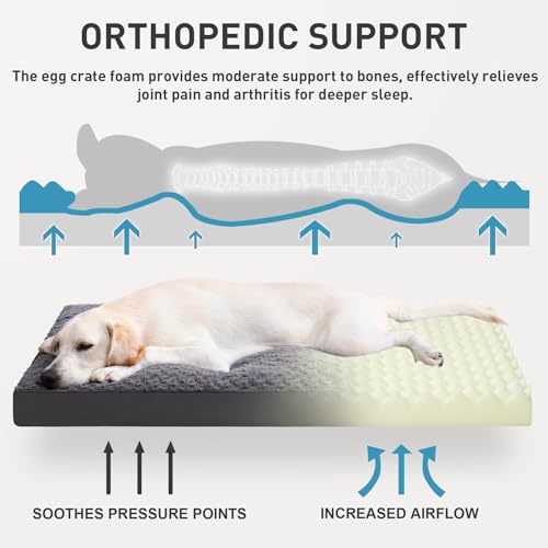 Washable Dog Bed for Crate Waterproof for Large Dogs (Grey / 47.0"L x 29.0"W x 4.0"Th)