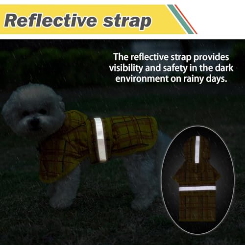 Dog Raincoat Hooded Slicker Poncho with Leash Hole (S:10-15lbs / Plaid Yellow)