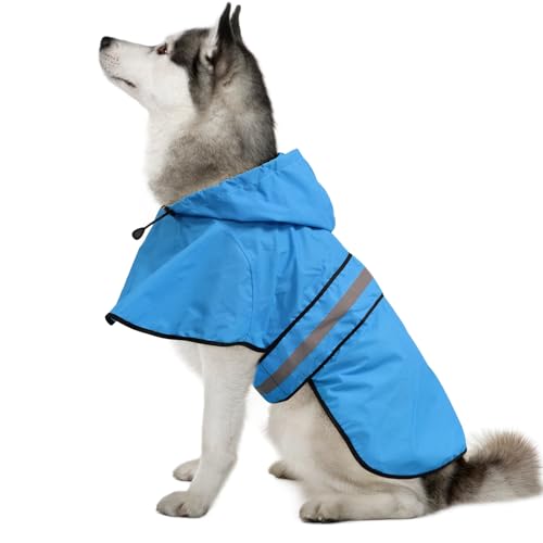 Dog Raincoat Adjustable Waterproof Dog Rain Jacket Poncho with Reflective Strip and Leash Hole (X-Large / Blue)