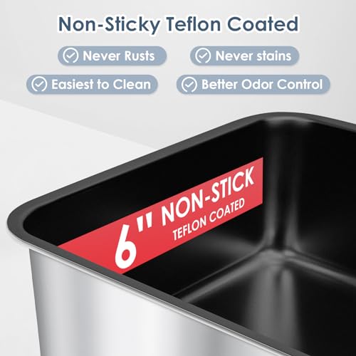 XL Non Sticky Coated Stainless Steel Cat Litter Box with Lid (Light Grey & Black Teflon / Large)