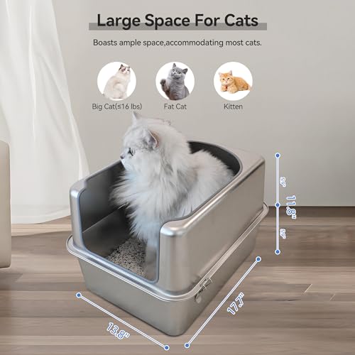 Stainless Steel Litter Box with Metal Lid and Scoop (L:17.7"x13.8"x11.8")