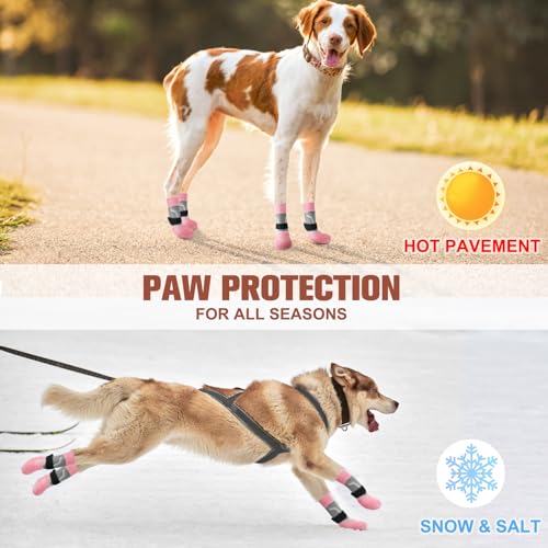 Dog Socks to Prevent Licking Paws for Hot (Reflective Pink / L(Pack of 4))
