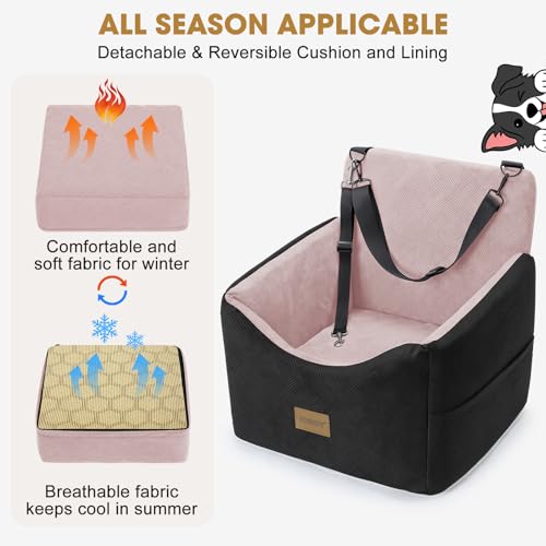 Dog Car Seats for Small Medium Dogs Under 35lbs (Black Pink / Small/Medium)